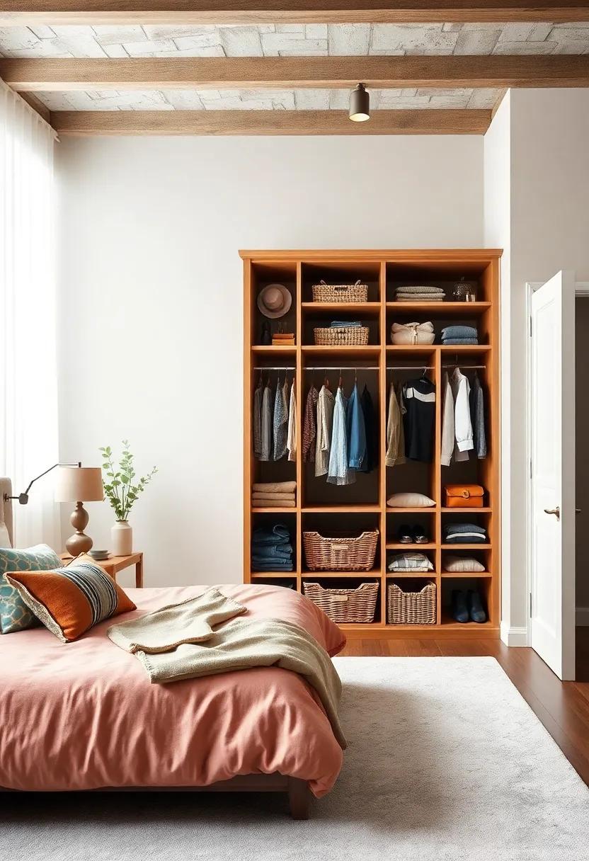 Repurpose a Bookcase: Convert a bookcase into a wardrobe by adding baskets or hanging rods for stylish clothing storage