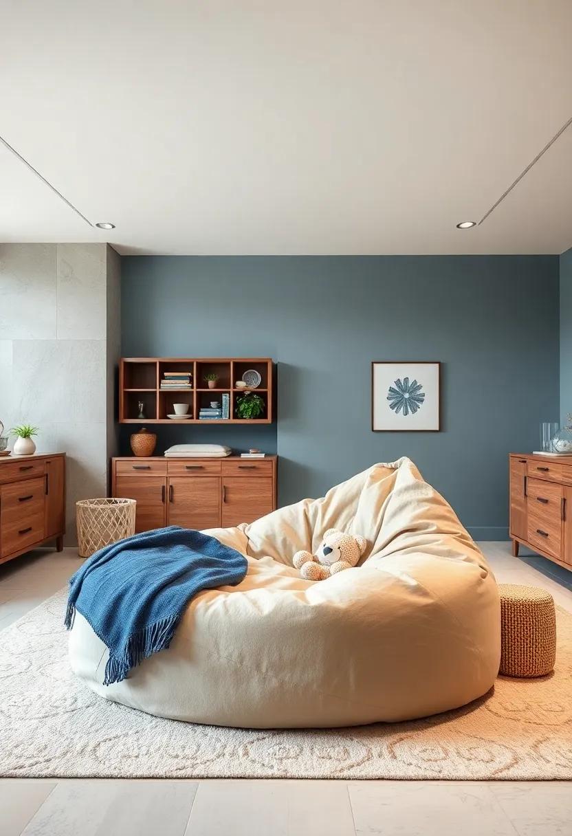 Stylish Changing Station: Design​ a ⁣chic and practical changing​ table with a‍ beige top and blue drawers, marrying⁣ style with function effortlessly