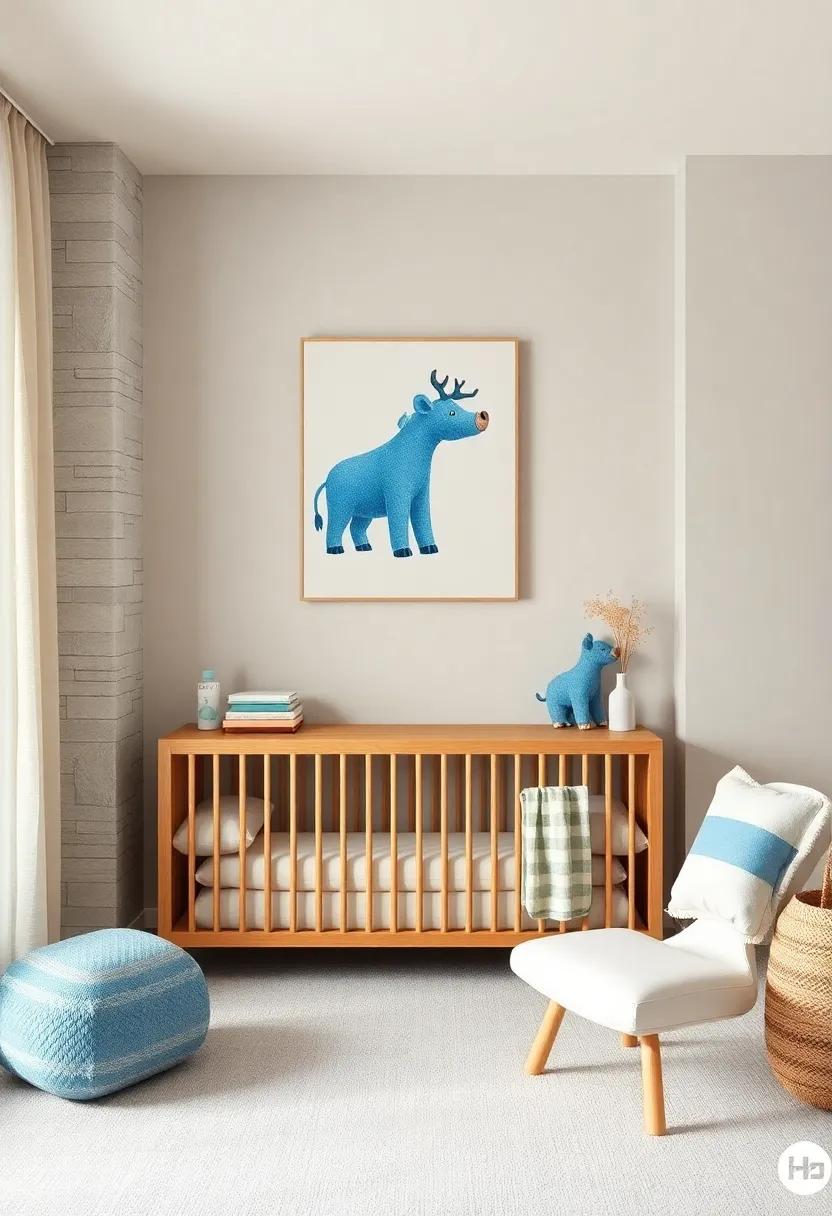 Whimsical⁤ Wall Art: Incorporate canvas prints featuring‍ gentle blue animals against beige ⁤backgrounds for a ‌playful yet elegant touch