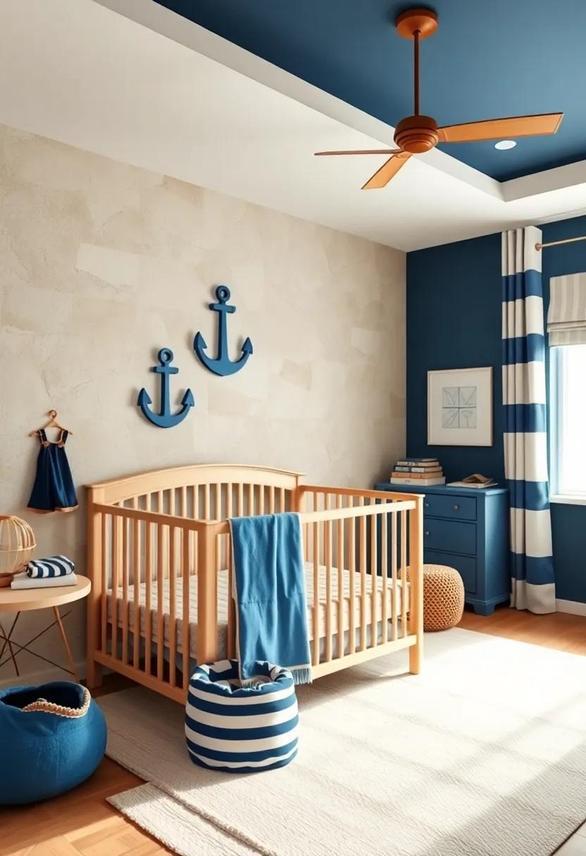 Nautical Themed ‍Nursery: Embrace a sailor's‌ charm with ‌stripes and anchors ⁤in beige‌ and blue, invoking a⁤ sense of adventure right from the ⁣crib