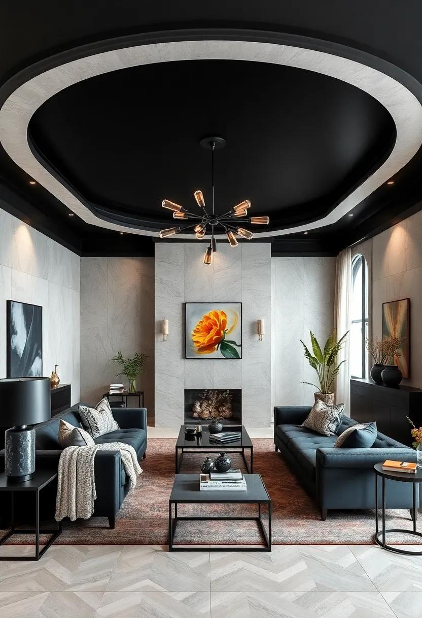 Bold ​Black ​Ceiling: Paint your ceiling black for ‌an unexpected ‍touch that adds ‍drama and‌ depth to your​ room