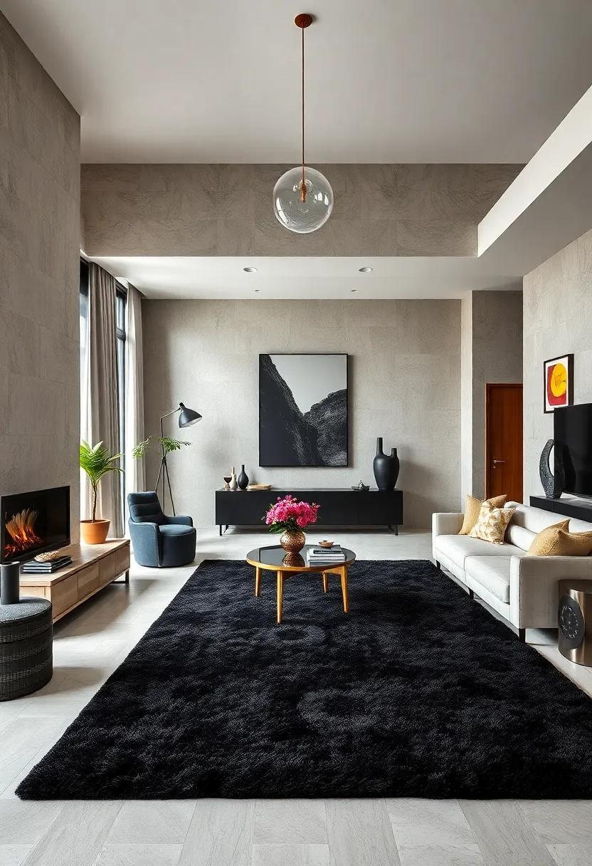Chic Black ​Rugs: Use ‍a plush black area rug ⁣to ⁣ground your⁢ space, adding softness and warmth ⁣underfoot