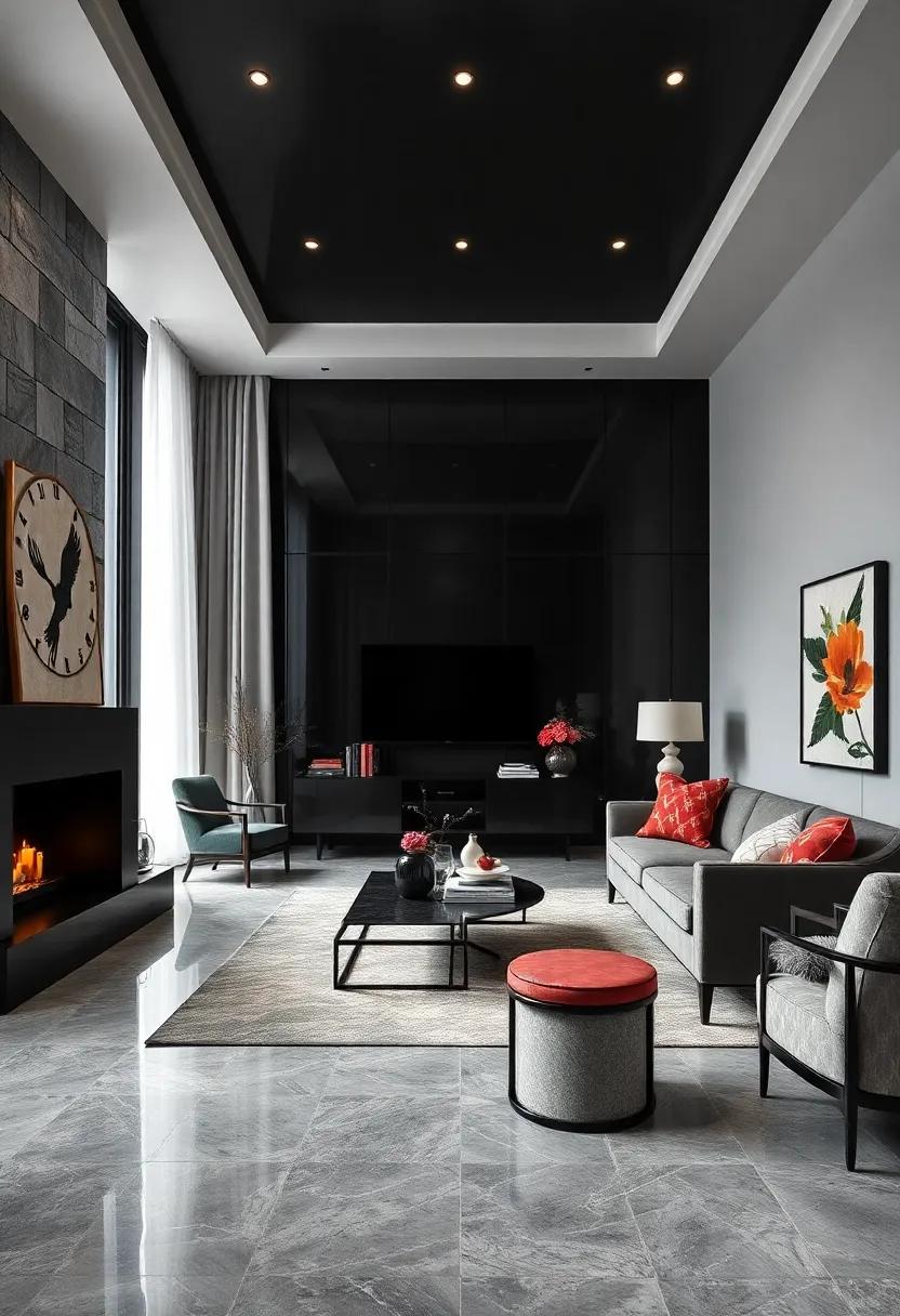 High-Gloss Finishes:⁢ Incorporate high-gloss black‌ paint or lacquered furniture ​to ‌reflect light and⁢ add an ⁢opulent‌ sheen to your space