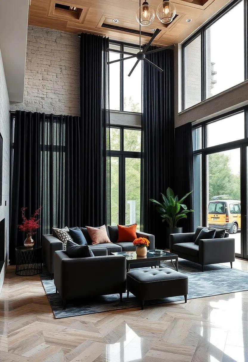 Luxe Black Window‍ Treatments: Opt for floor-to-ceiling black drapes that frame your windows⁢ and⁢ create‍ a ‍sense of luxury