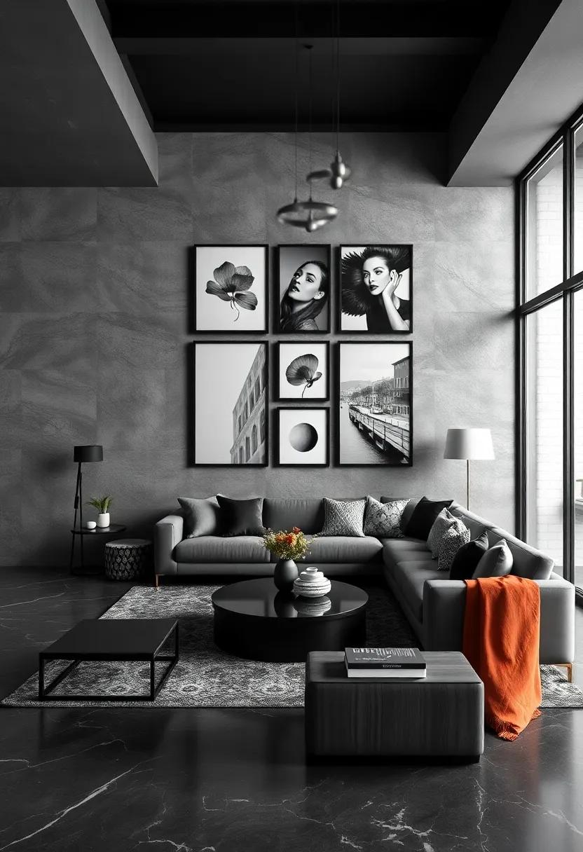 Monochrome Art Gallery: ‍Create‌ a‌ gallery ‍wall with black-framed ⁤artwork‍ that showcases black and‍ white photography or striking ⁢graphics