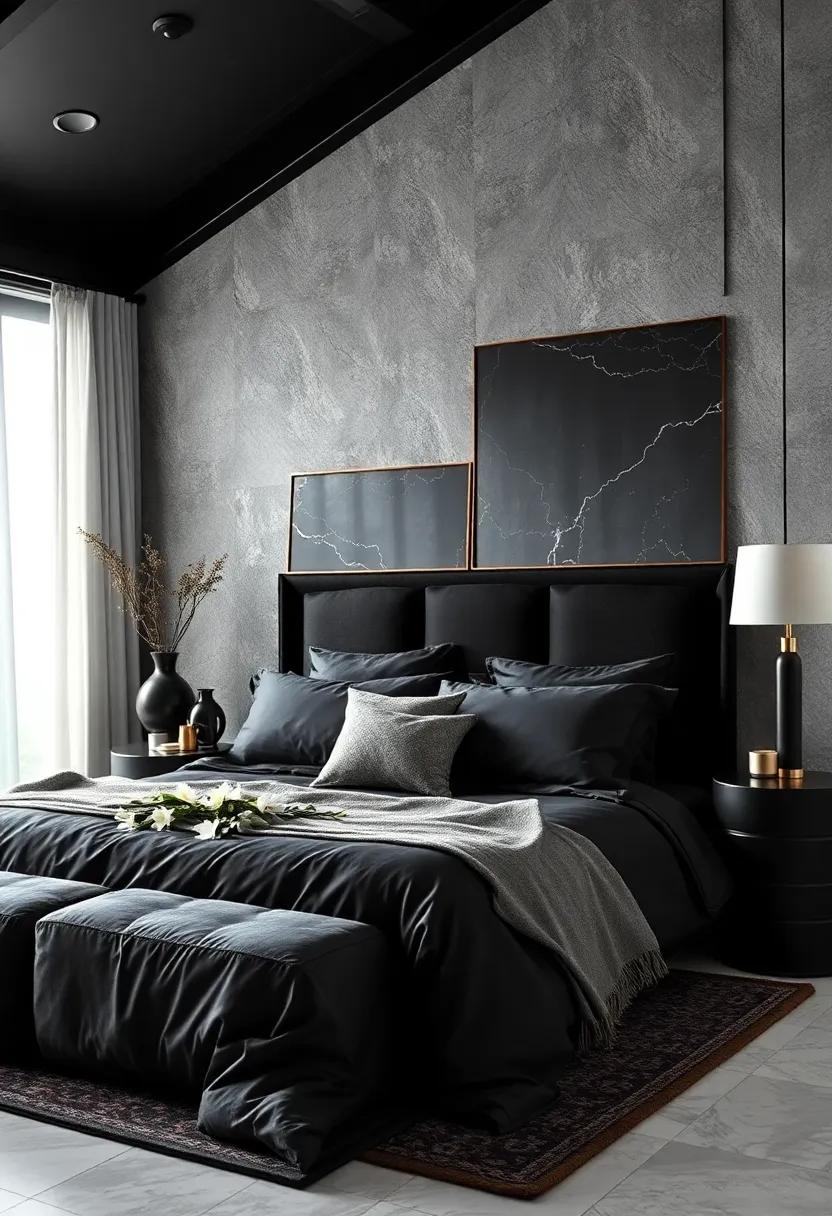 Monochrome Bedding: Choose black bedding with ​luxurious textures that provides ‌a serene, sophisticated atmosphere for ‍your bedroom
