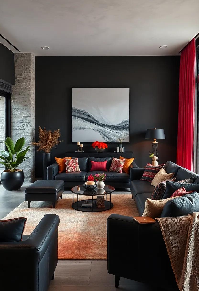 Statement Furniture: Invest⁢ in bold black furniture pieces, such as⁤ a​ leather sofa ⁣or an oversized armchair, to‌ make⁤ a daring statement
