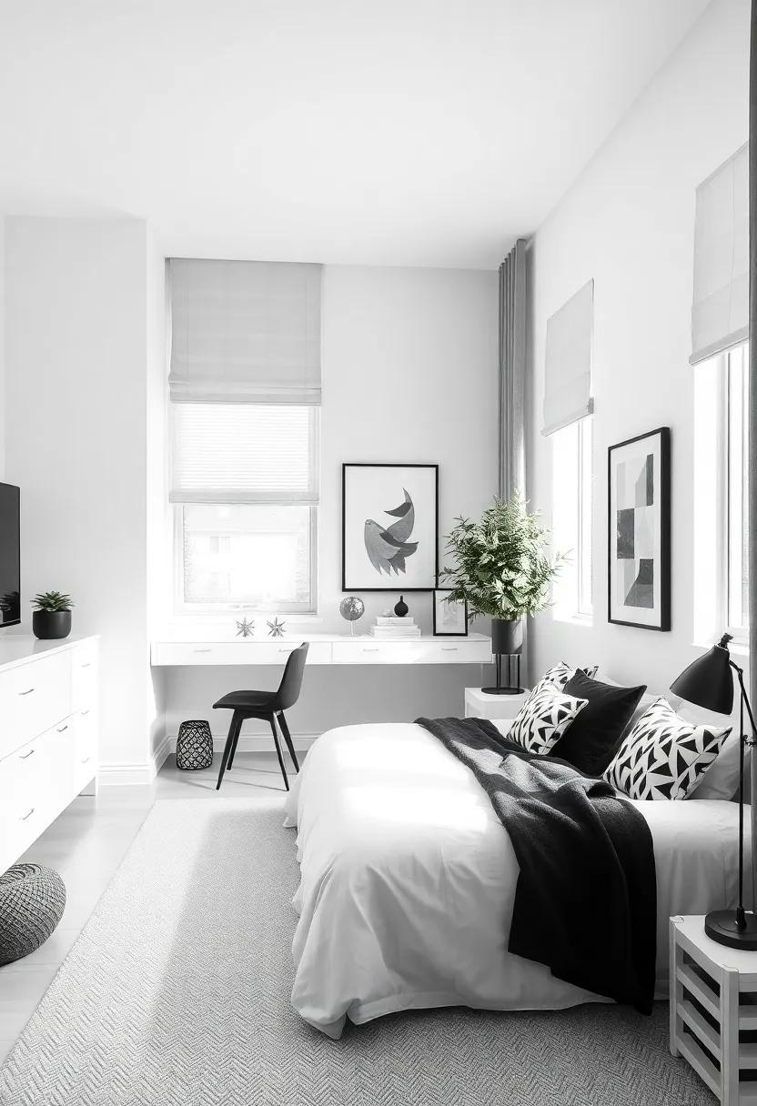 creating Functional Spaces Within a Stylish Black and White Room