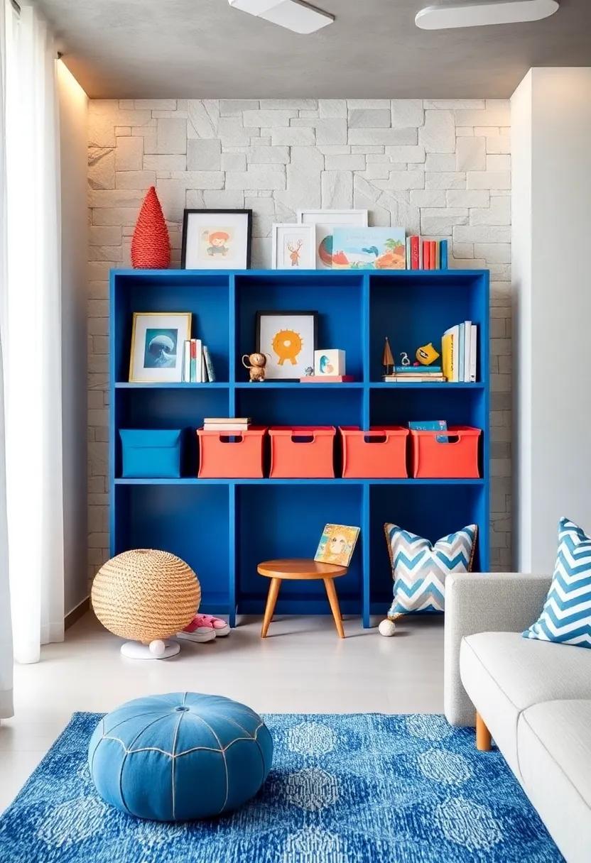 Coral and Blue ​Bookcase: Select ⁤a wall-mounted shelf in⁢ blue with coral bins for an‌ organized yet stylish way to display books and toys