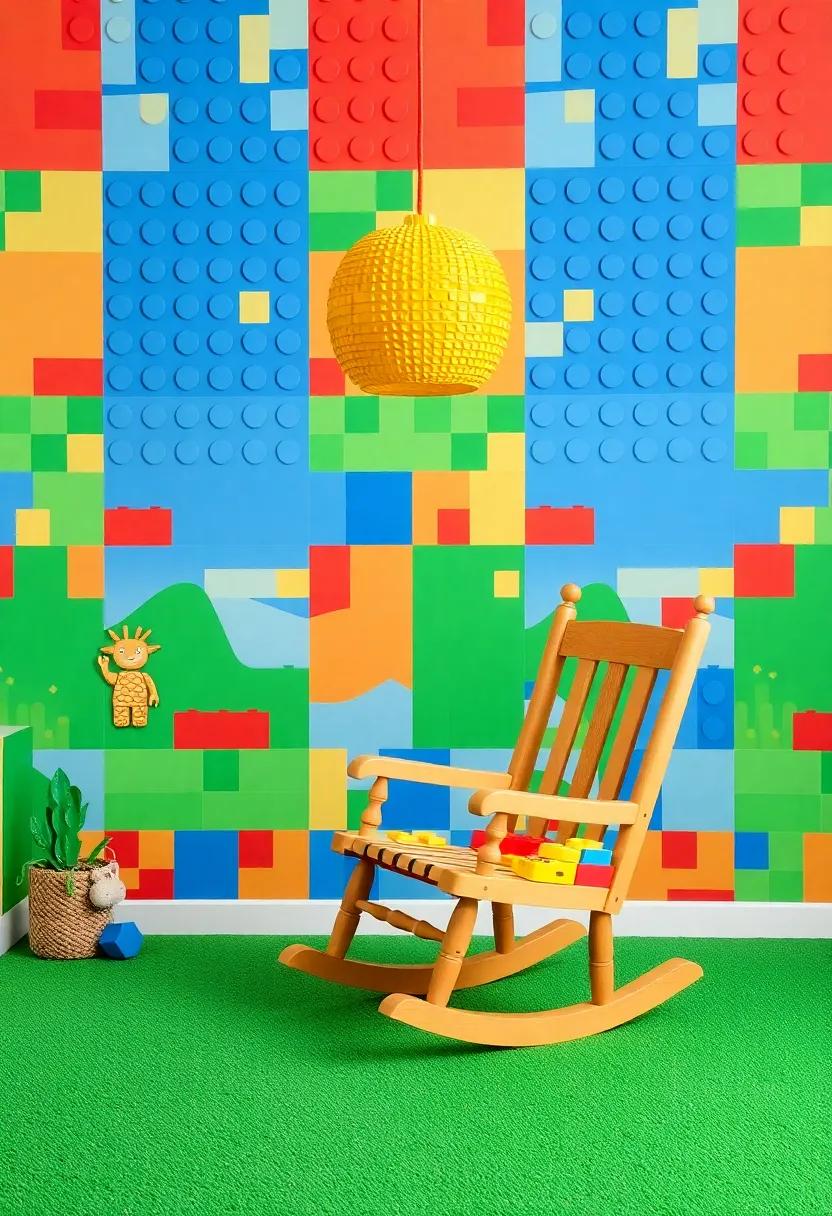 LEGO Land: Create a creative space full of vibrant, blocky patterns and a Lego-themed rocking chair that sparks joy and imagination