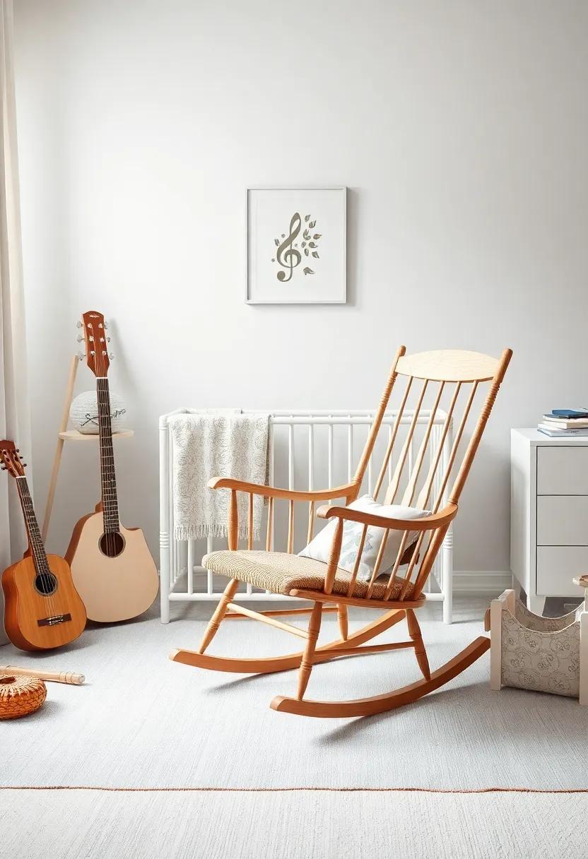 Musical Melodies: Incorporate musical elements like notes and instruments, complemented by a classic rocking chair for a harmonious feel