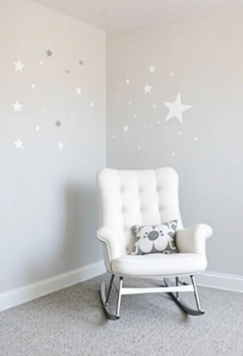 Starry Night: Use a celestial theme with starry wall decals and a sleek, modern rocking chair, making bedtime feel magical and cozy