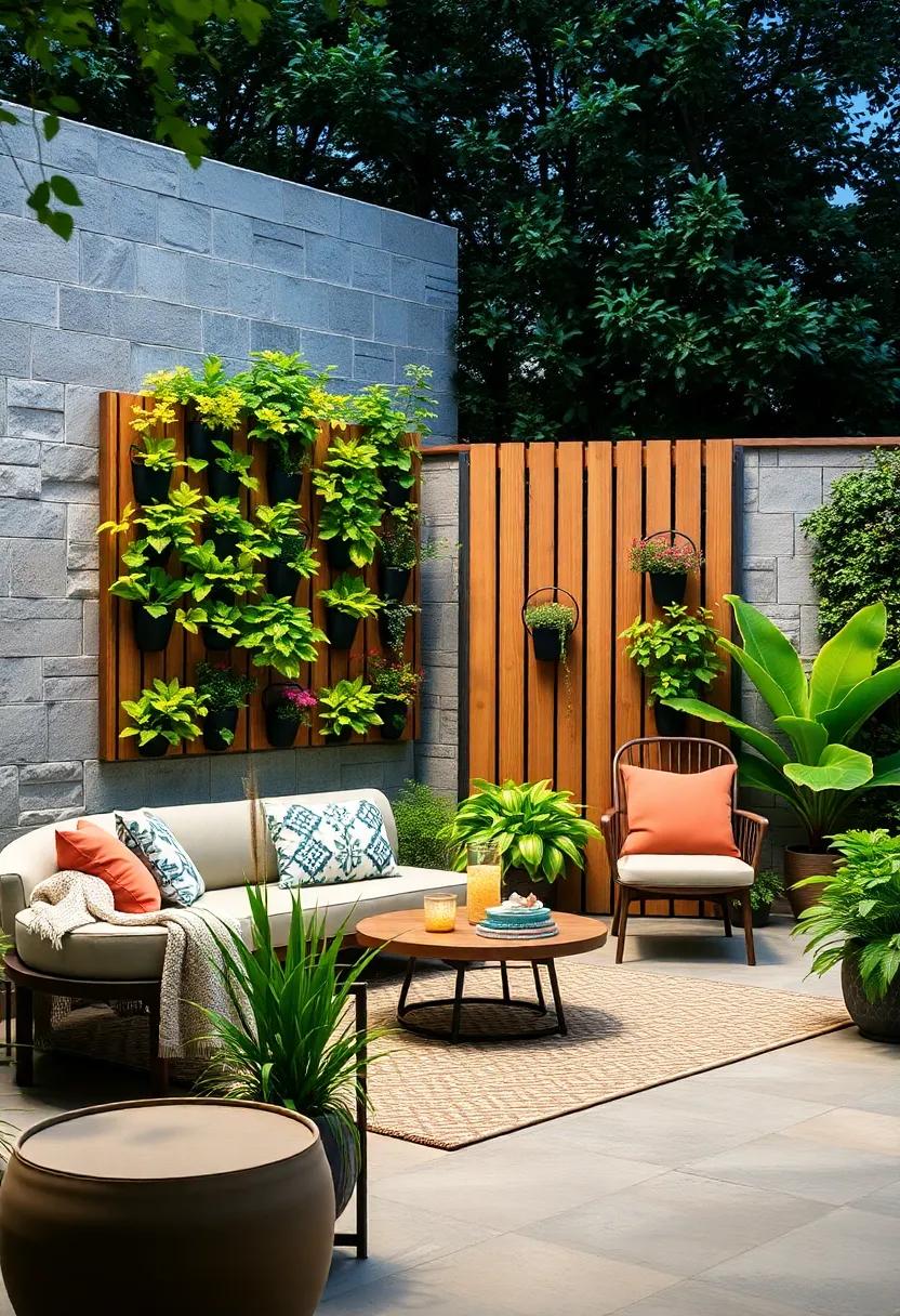 Vertical Garden Panels: Install vertical panels to divide space while incorporating plant pockets for an innovative twist on fencing