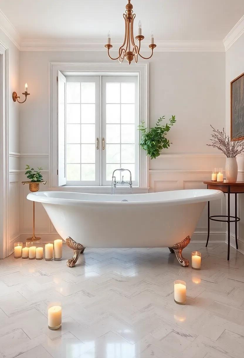 display Scented Candles: Arrange various scented candles around your tub for a calming ambiance that also serves as a decorative accessory