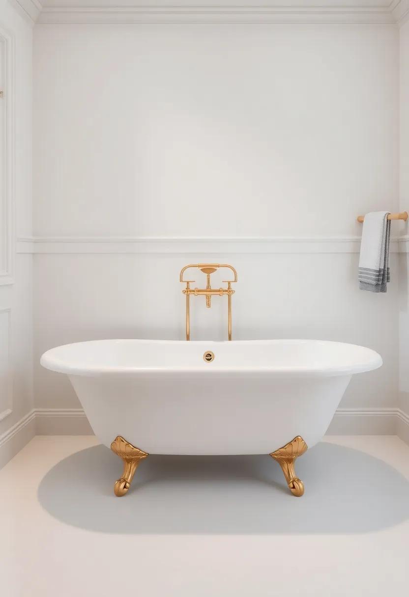 Include Metal Accents: Select fixtures, such as gold or bronze finishes, to integrate a sense of luxury and contrast against the tub’s white surface