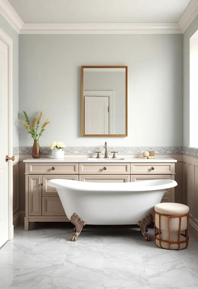 Opt for a Focal Point Vanity: A beautifully structured vanity can serve as a stunning centerpiece, complementing the elegance of the clawfoot tub