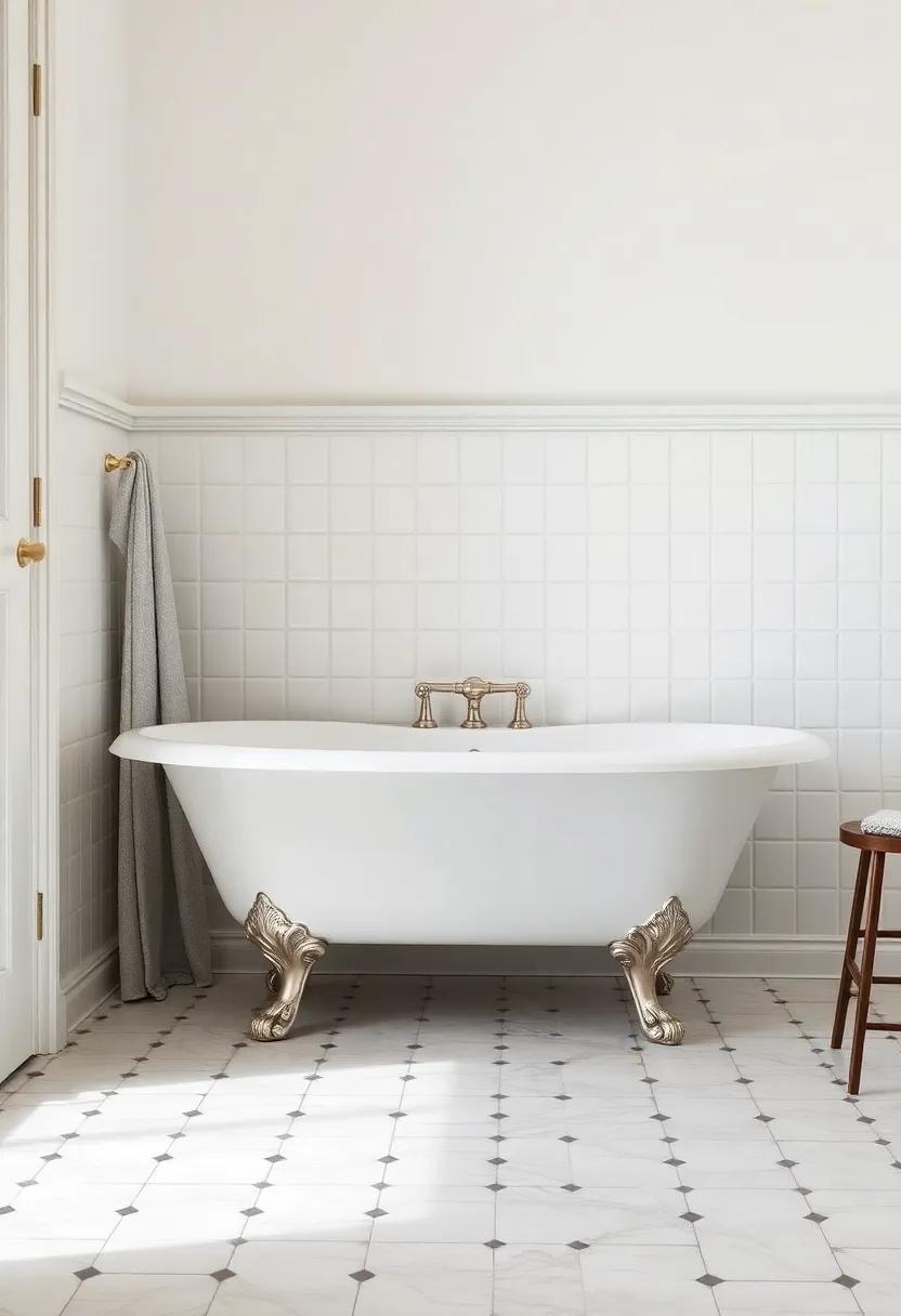 Use Decorative Clawfoot Tub Feet: Consider painting or embellishing the feet of your tub to create a standout feature and enhance its visual appeal