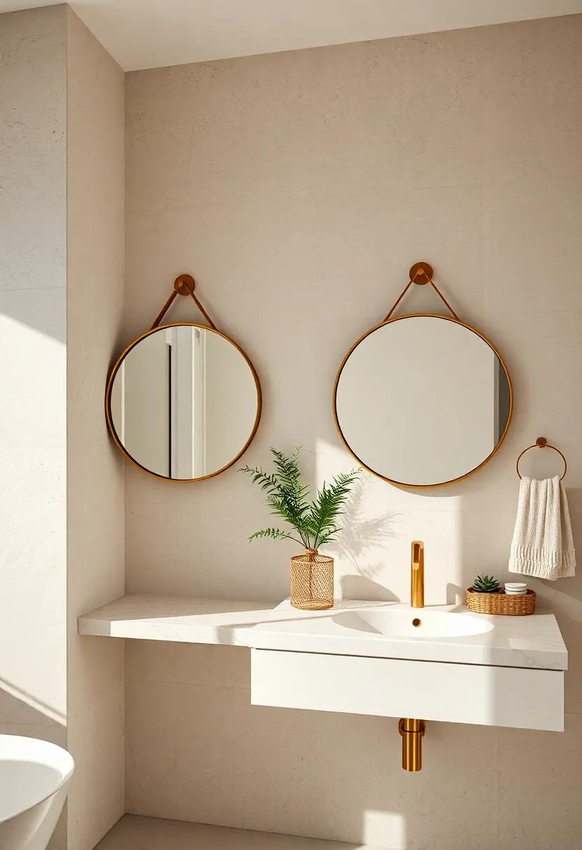 Round Mirrors with Metal Accents: Opt for round mirrors that feature brass or gold accents, perfect for delivering retro charm with modern functionality