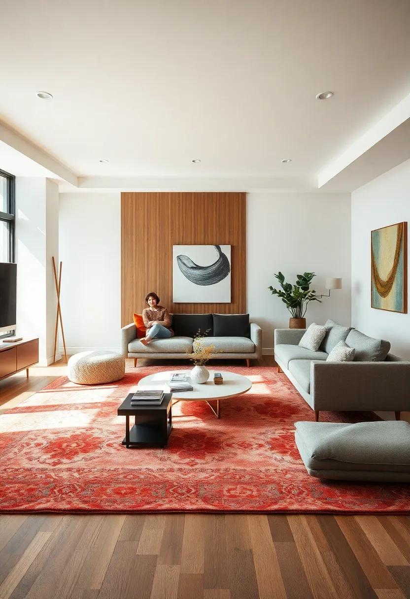 Use Large Rugs: ⁤Anchor ​your ‍seating area with a single, oversized ⁣rug⁤ to ⁢define the space ‍and reduce visual⁢ clutter