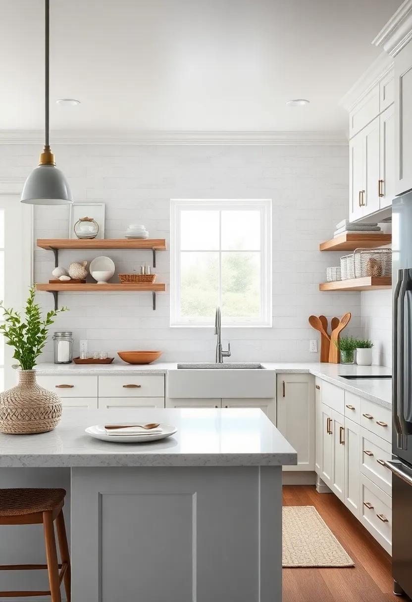 Breezy Retreat: Finish your ‍coastal kitchen with open shelving paired with white cabinetry, ‍allowing ⁢for a breezy display of your favorite seashells and ​coastal finds