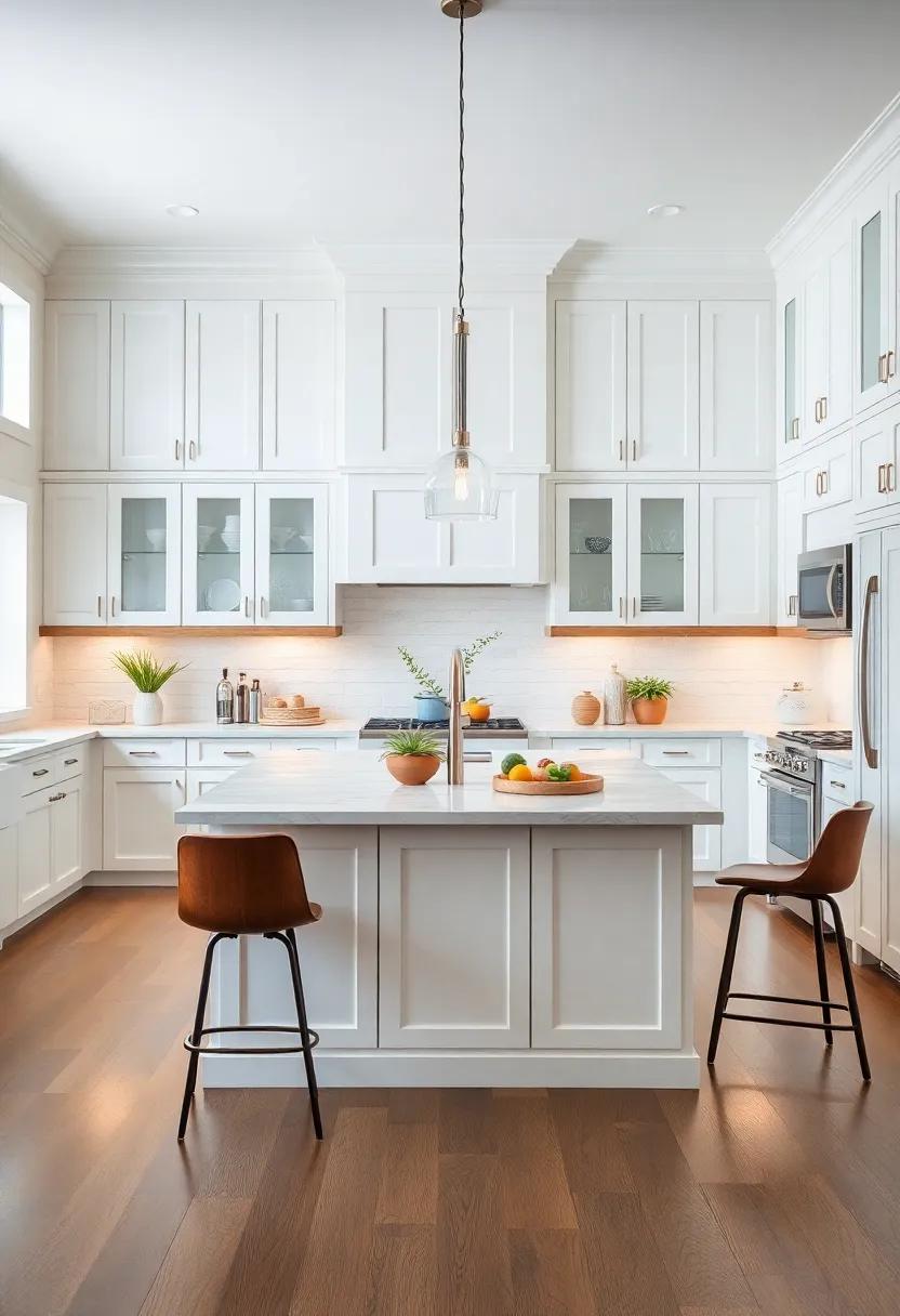 Bright Island:⁣ A stunning kitchen island with white cabinetry standing bold at its center, ​ideal for ⁣entertaining and family‌ gatherings