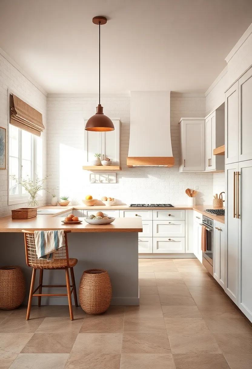 Dreamy Duo: White cabinetry alongside‍ sandy tones in flooring ⁤and décor brings the ⁤shoreline right⁤ into your ⁣cooking space