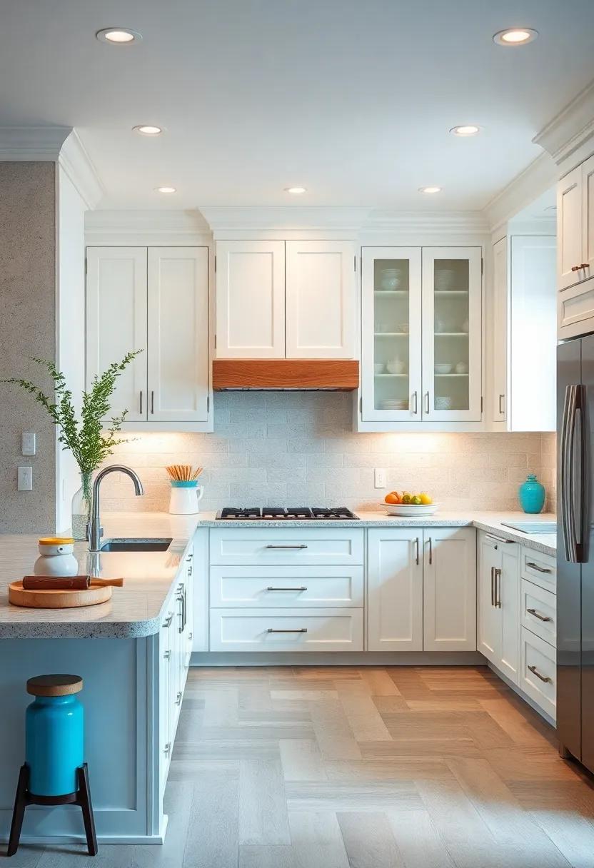 Lakeview escape: Experience a fresh palette‍ of white cabinetry softened by lake-inspired azure accents, perfect for a lakeside ⁤retreat