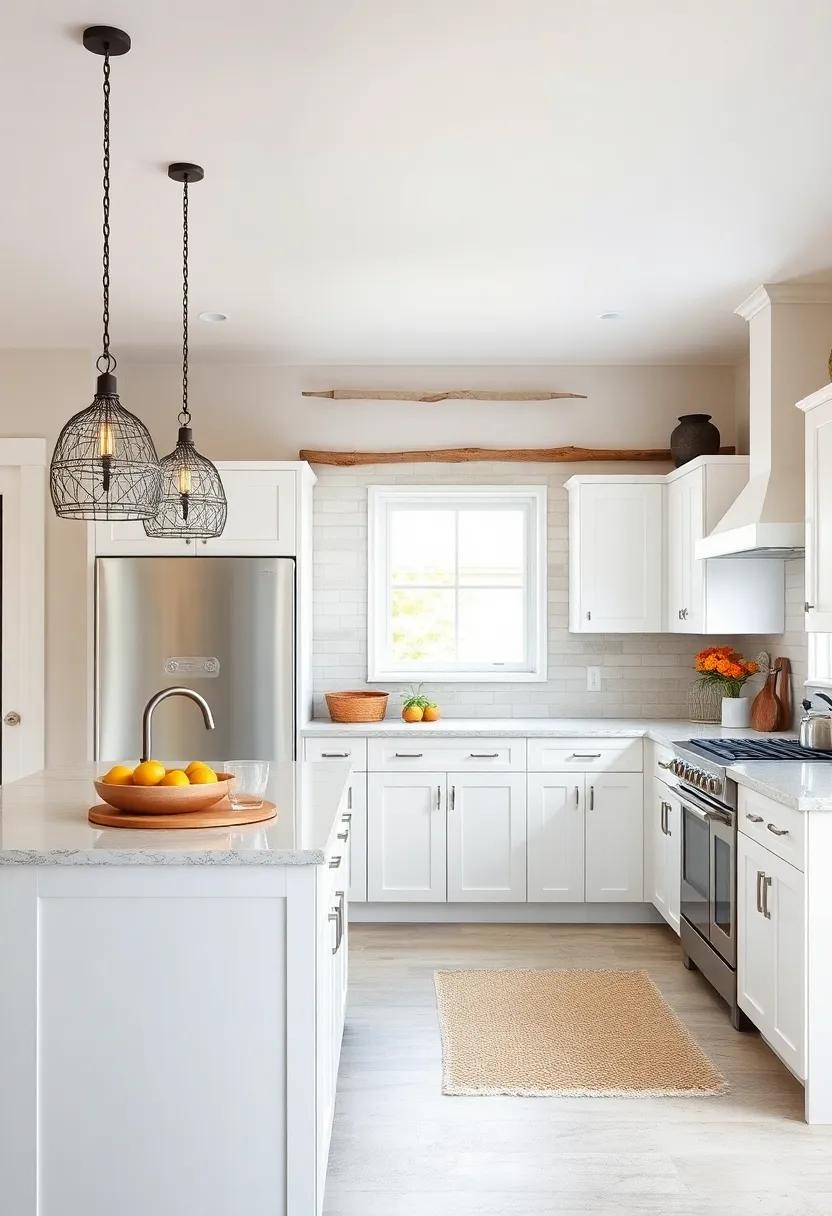 Rustic Retreat:‌ Enjoy the ‌warmth of‍ weathered⁤ wood accents that beautifully complement ⁤crisp white ​cabinetry in ‌a beach house setting