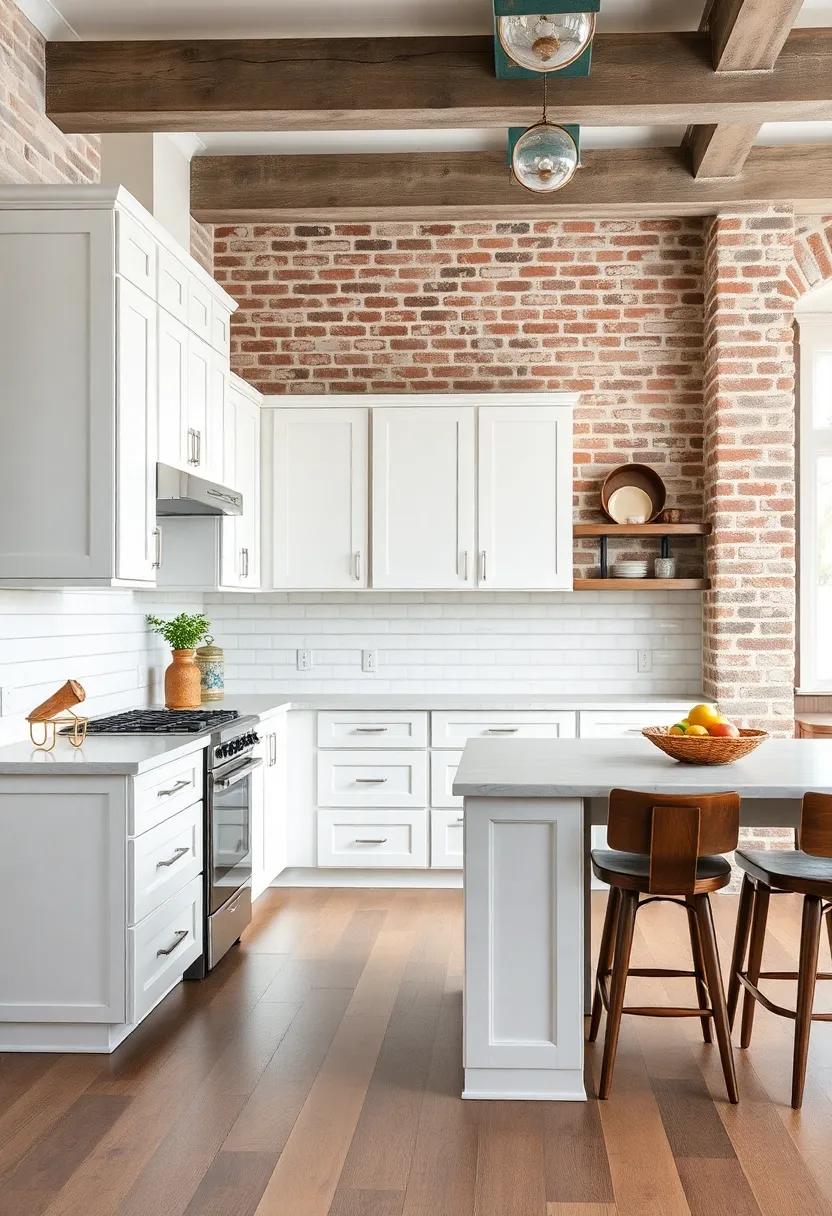 Seaside Industrial:⁣ explore a creative fusion of white ⁣cabinets ​paired with exposed brick and metal elements for ⁤an⁣ industrial coastal feel