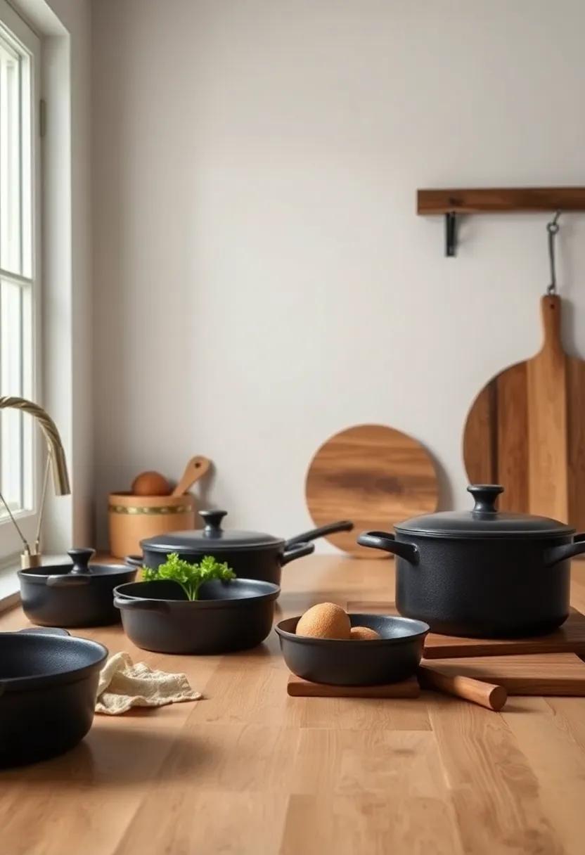 Cast Iron Cookware: Essential for both cooking and aesthetics, these pieces enhance flavor and bring a rustic touch to your kitchen