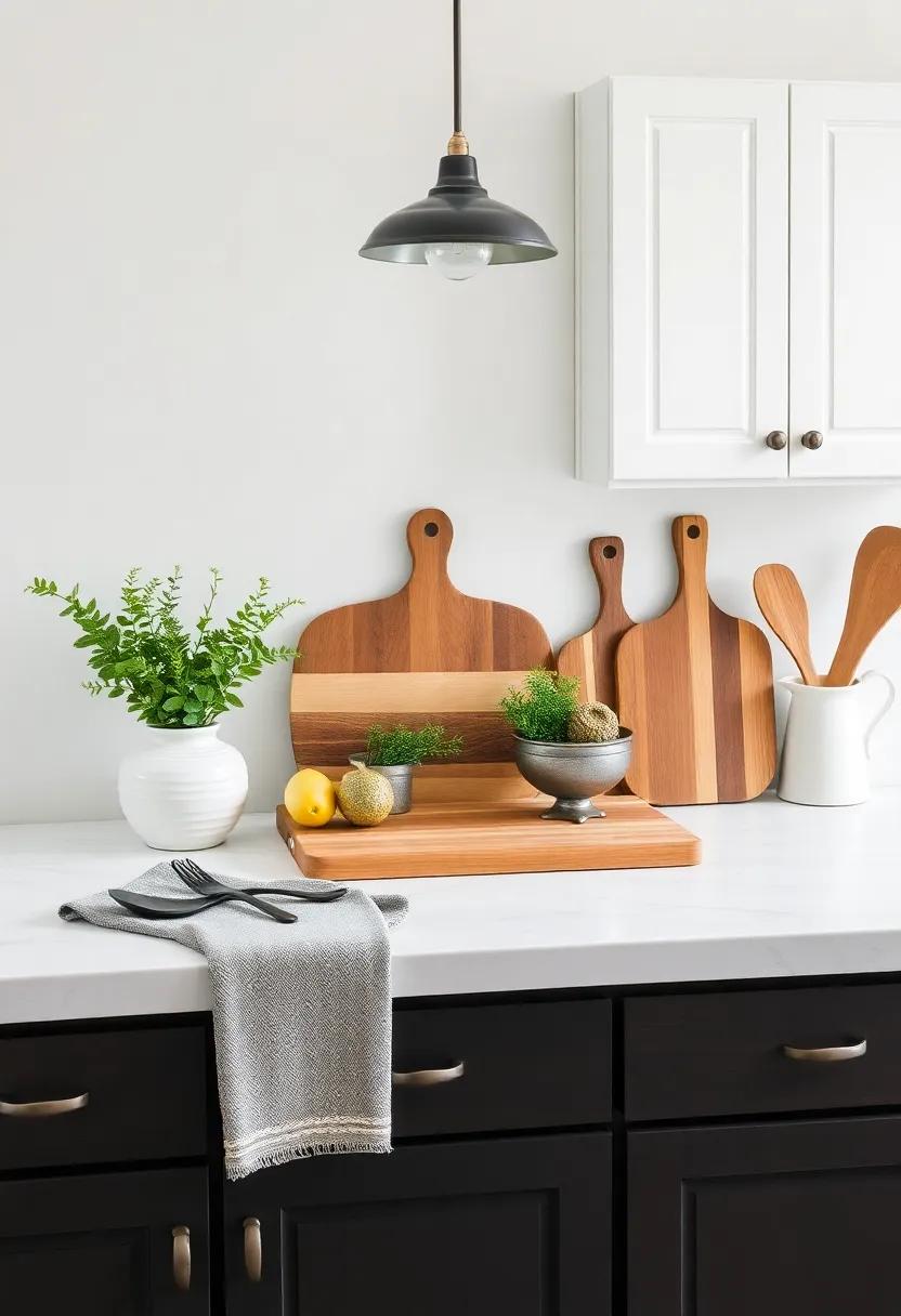 Decorative Cutting Boards: Arrange wooden cutting boards on your countertop for both functionality and attractive display