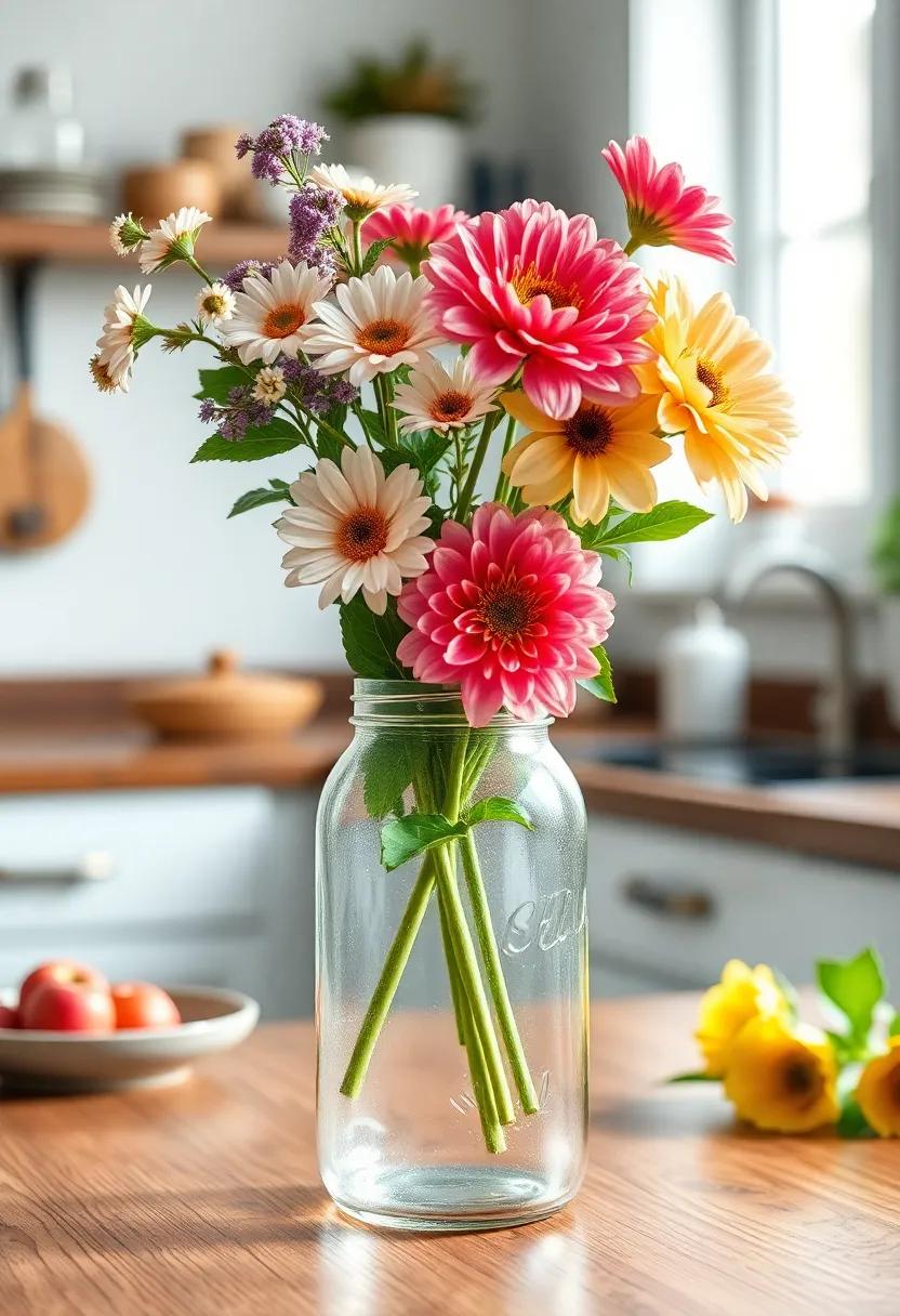 Fresh flowers in a Mason Jar: Brighten your kitchen with a simple bouquet; it adds cheer and life to your space