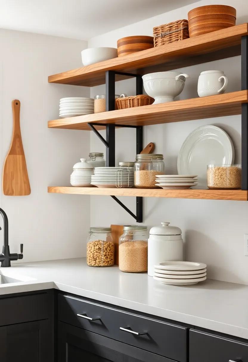 Open shelving: Display your beautiful dishware and jars of dry goods for a practical yet stylish organization that makes everything accessible