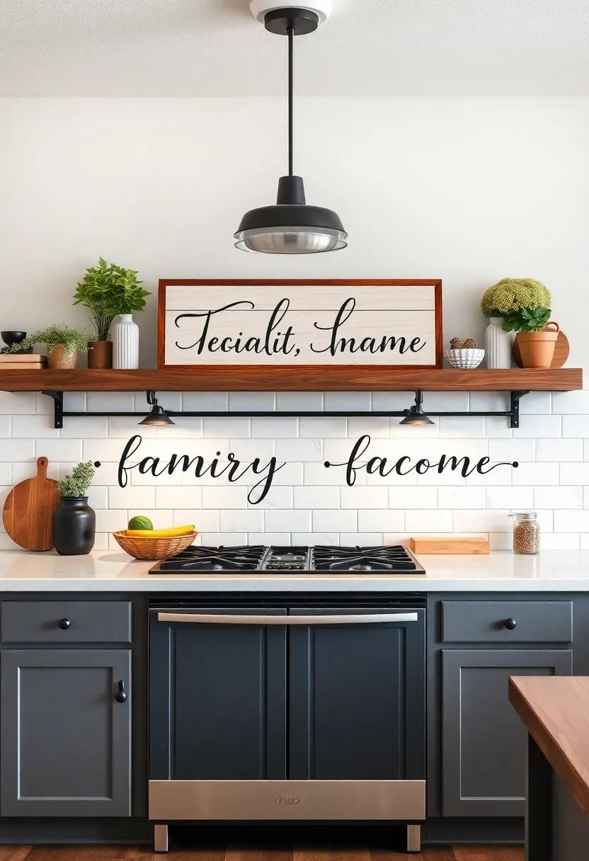 Personalized Family signage: Add a personal touch with wooden signs or prints that feature your family name or favorite sayings to make your kitchen truly feel like home