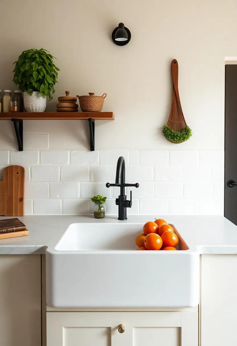 Rustic Farmhouse Sink: The heart of your kitchen, offering both style and functionality with its deep basin ideal for washing vegetables and pots