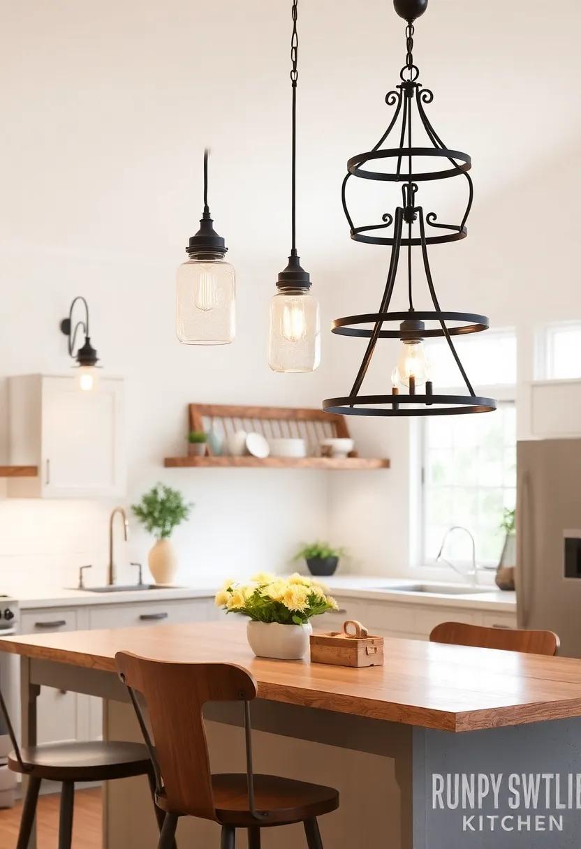 Vintage Lighting Fixtures: From mason jar pendant lights to wrought-iron chandeliers, unique lighting adds character and a warm glow to your kitchen