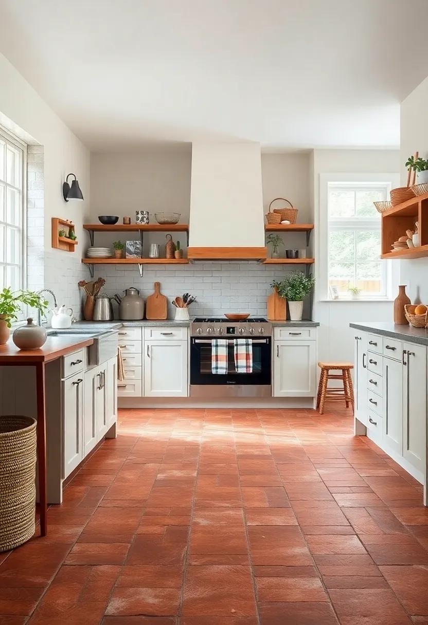 Terracotta Basket weave: Create a unique look with‍ terracotta tiles arranged in a basket weave pattern, adding depth and visual interest to ​your rustic kitchen