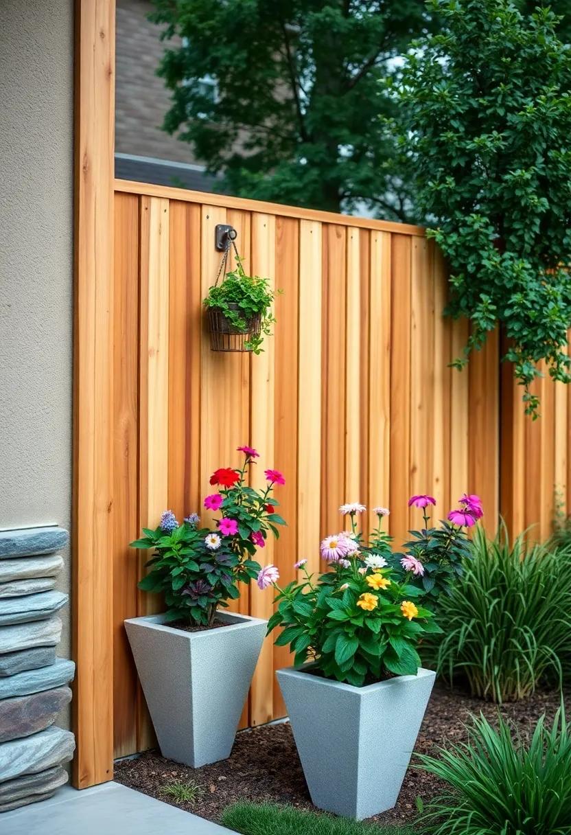 Cedar Fence with Flower Boxes: Combine durability with beauty⁢ by integrating flower boxes into a cedar fence, allowing blooming plants to flourish at eye level while ‍adding striking visual interest