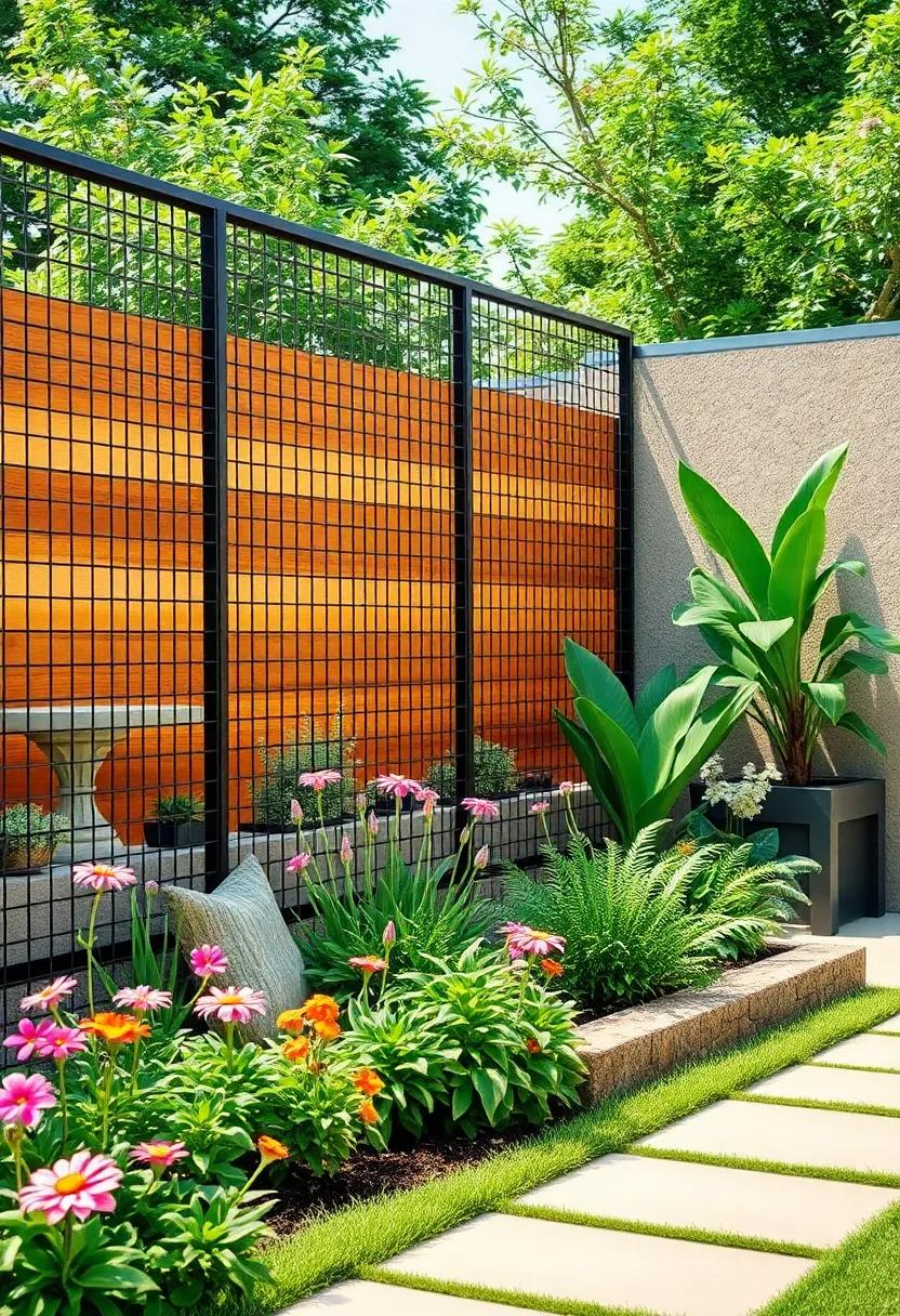 Steel Mesh Fence: Opt for a modern twist with⁤ a steel mesh fence, ​allowing for seamless visibility and airflow while being a striking contrast ⁣to the softness ‌of a flower garden