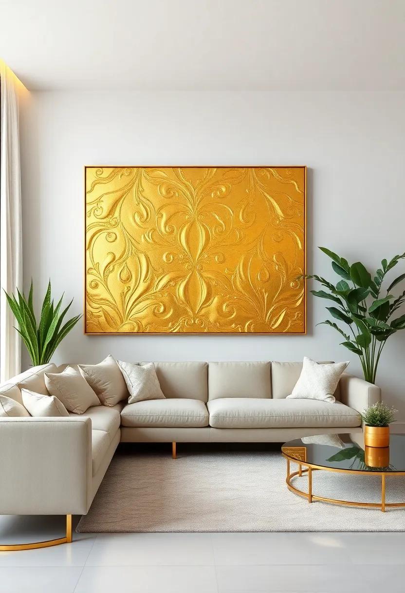 Add ‌a touch‌ of opulence with gold-leaf wall ‌art ⁣that‍ catches the light and adds⁤ dimension⁤ to your walls