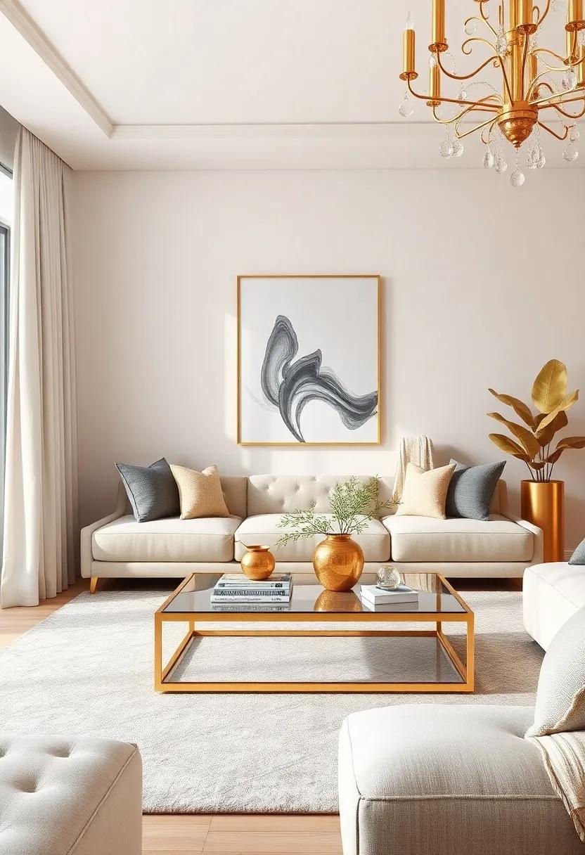 Finish your living room with beautiful gold accents ⁣in decorative books or art‍ objects ⁢that reflect your‌ personal ⁣style