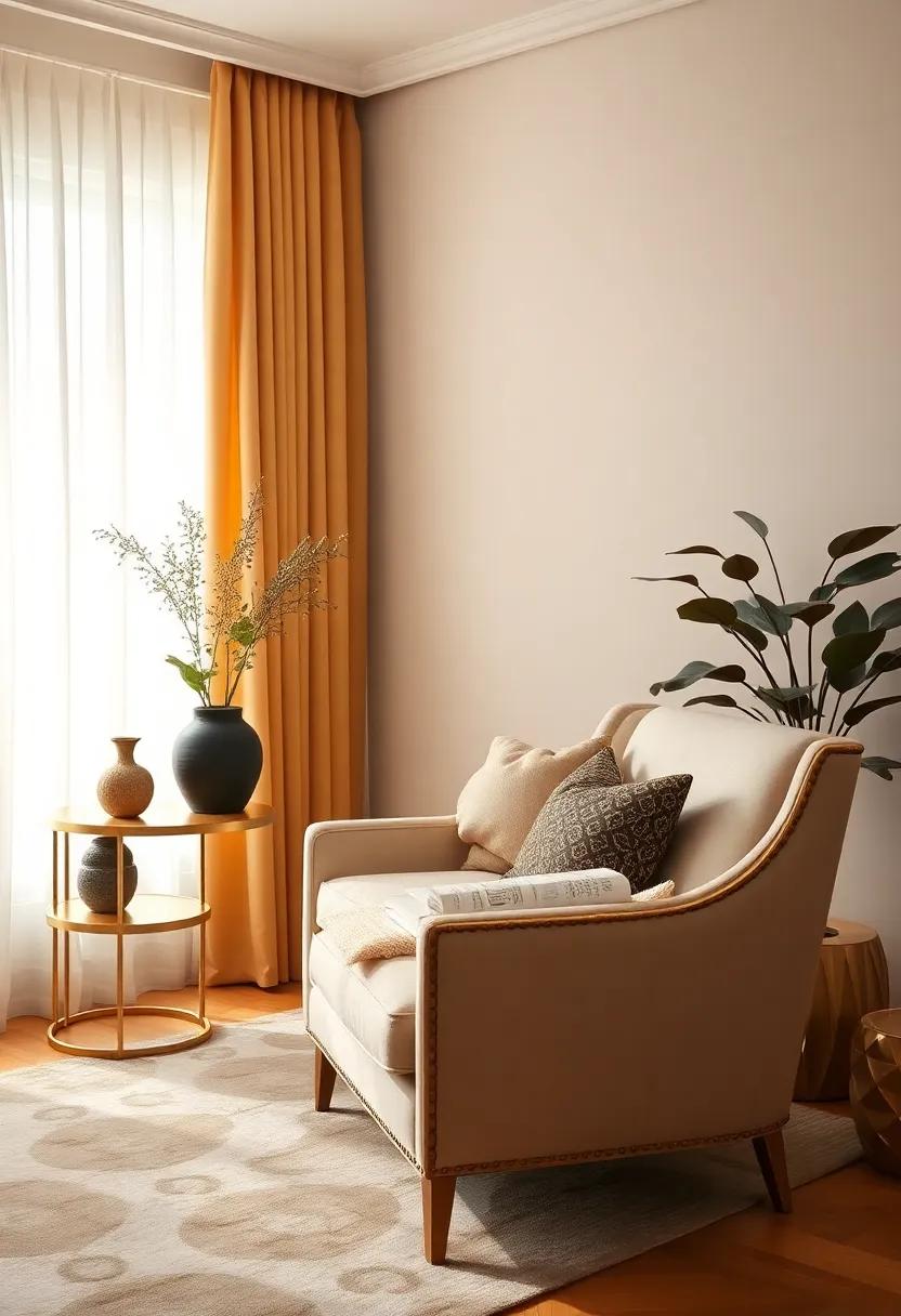 Create a cozy reading ⁢nook ​by incorporating ⁤a gold-accented armchair that ‍invites relaxation while‍ adding‍ flair