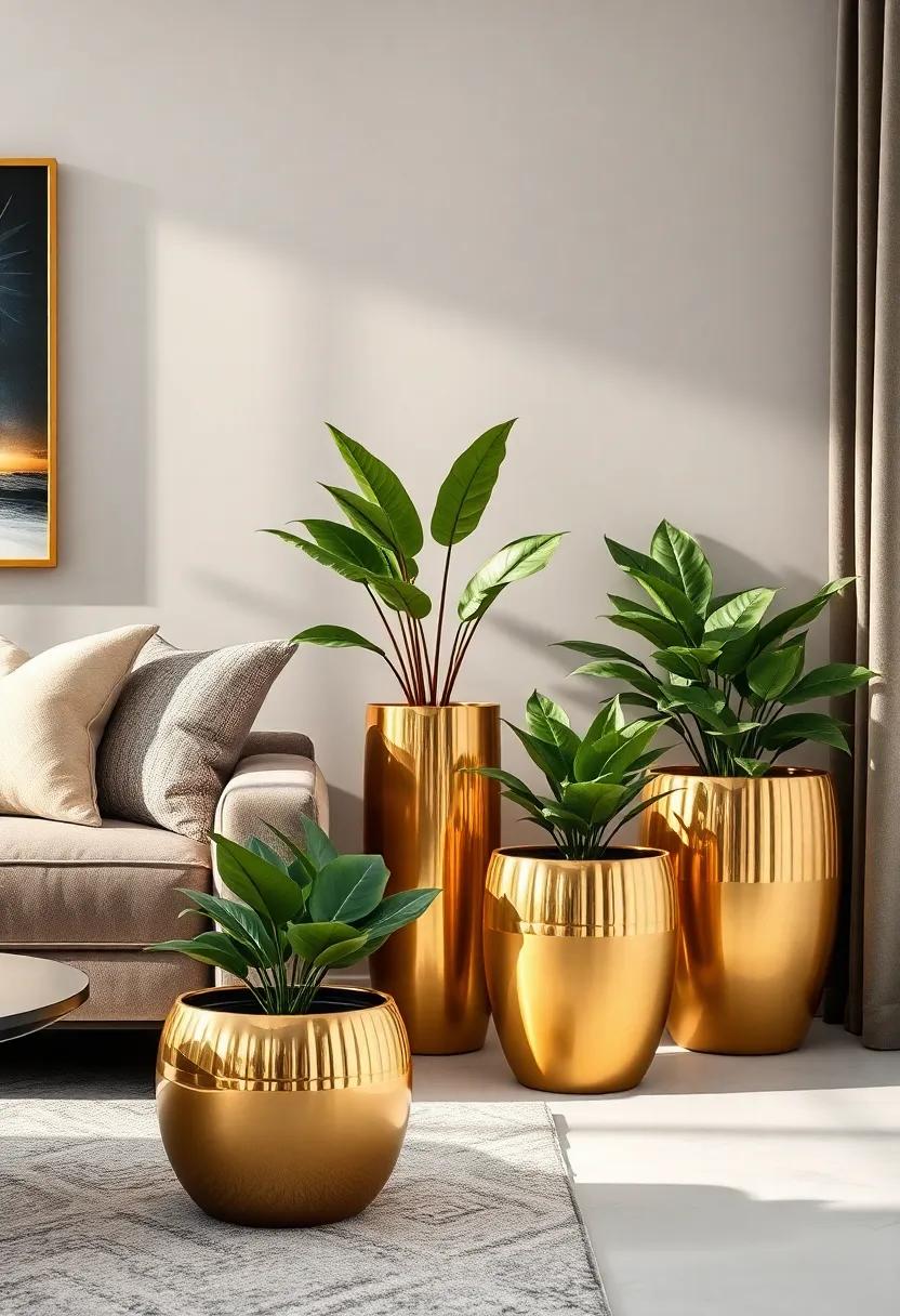 Enhance ⁣your ​plant displays ‍with⁢ gold​ planters​ or pots, merging natural beauty ⁣with luxurious design ‌elements