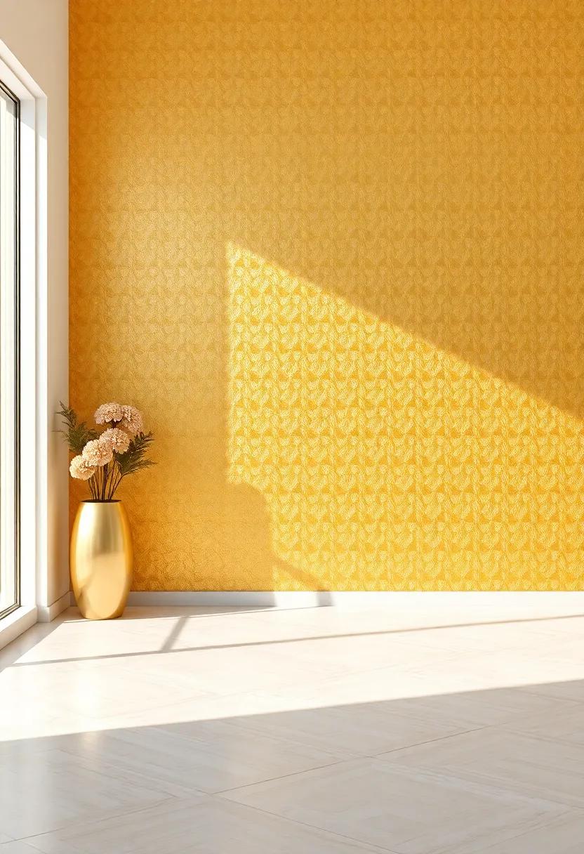 Use textured gold wallpaper on an accent wall to create ⁤depth and a ‌stunning backdrop for your decor