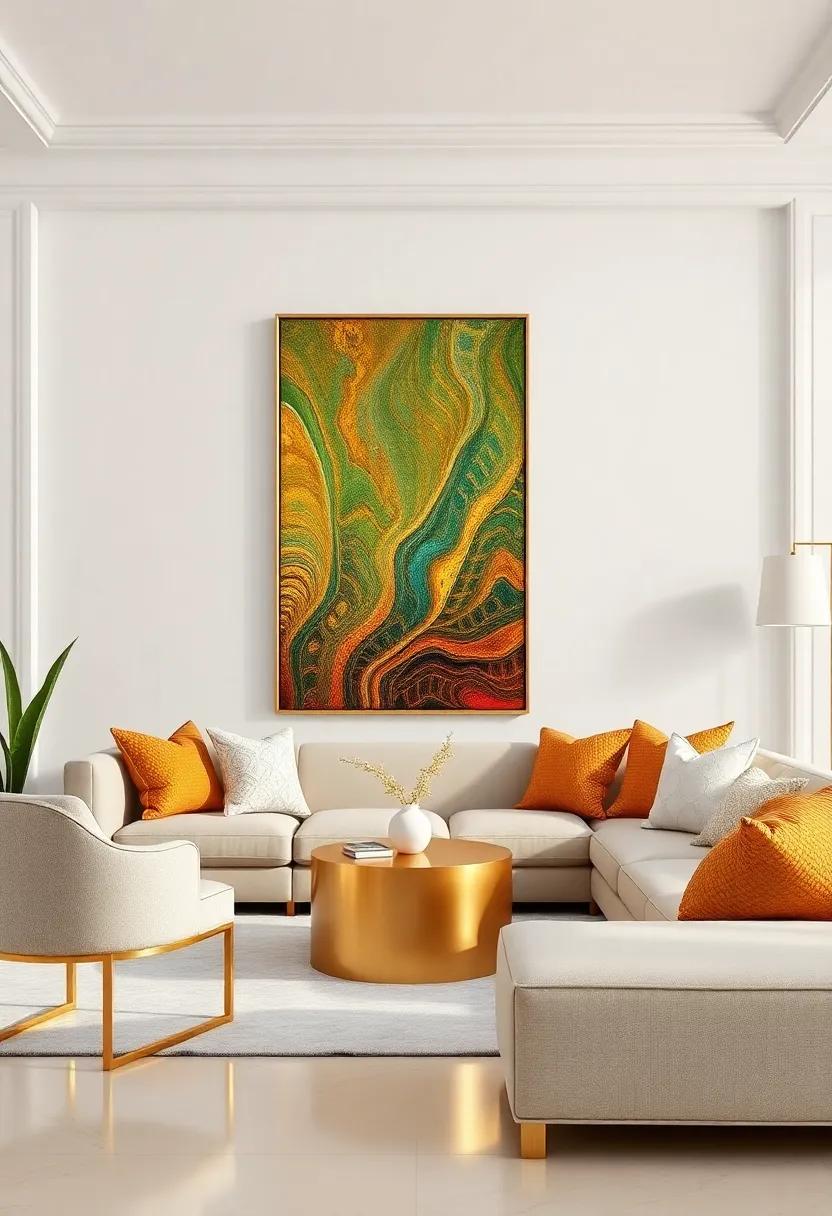 Add a splash of‌ color with⁤ gold-gilded art ​pieces ‌that bring ‍together the warmth of gold with ‌rich, ‌bold hues