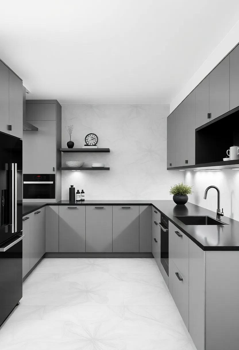 Monochrome Magic: Experience the‌ magic of a monochrome ​palette ‌in ​a gray⁢ and black kitchen that remains visually appealing and‍ sophisticated
