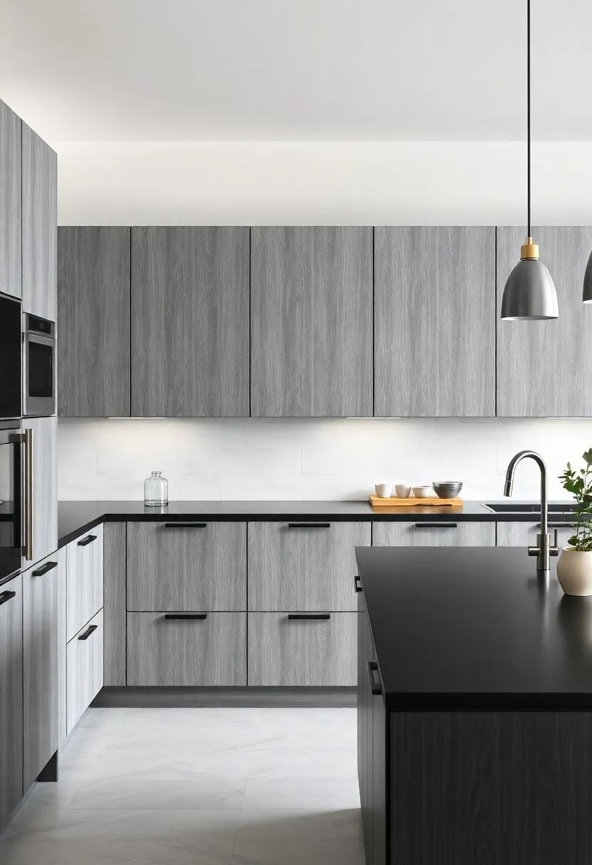 Soft Textures: ⁤Appreciate ⁣the⁢ appeal of textured gray cabinets ‌offset by smooth black counters, creating a tactile⁢ experience⁤ that’s both inviting⁣ and stylish