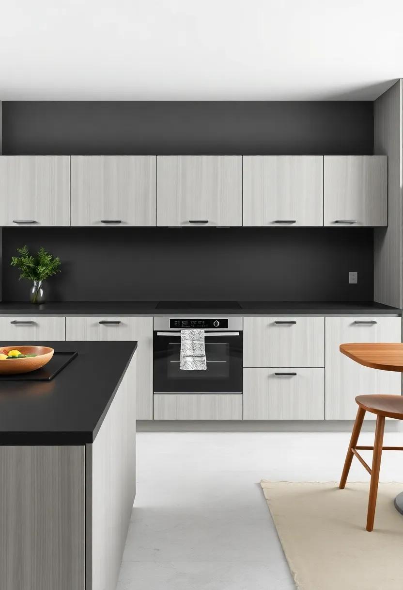Natural Harmony: See ⁢how earthy gray ⁤cabinets paired with matte‍ black ⁤surfaces create ⁣a harmonious balance​ reminiscent of natural elements