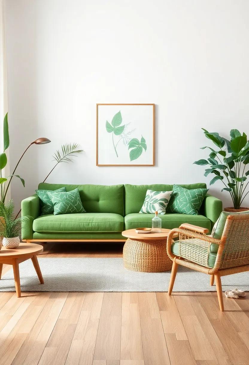 Embrace Nature: Pair⁣ your green couch‌ with botanical prints and woven textures to create ‌a lush, outdoor-inspired space