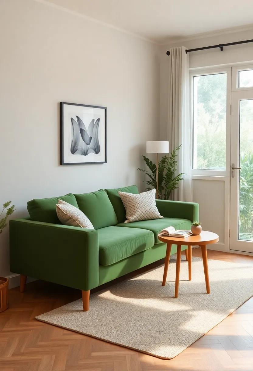 Soft lighting: Use warm pendant lights or⁣ lamps to cast a⁤ cozy glow over the room, enhancing the inviting atmosphere of the green and⁤ wood combination